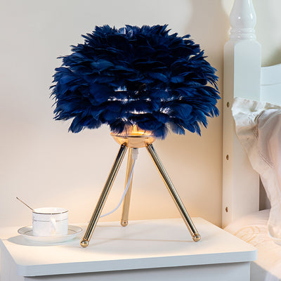 Contemporary Creative Feather Tripod Base Iron Frame 1-Light Table Lamp For Bedroom