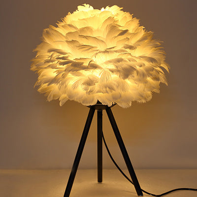 Contemporary Creative Feather Tripod Base Iron Frame 1-Light Table Lamp For Bedroom