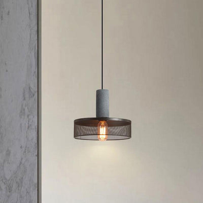 Contemporary Industrial Cylinder Dome Cement Iron Shade 1-Light Pendant Light For Living Room