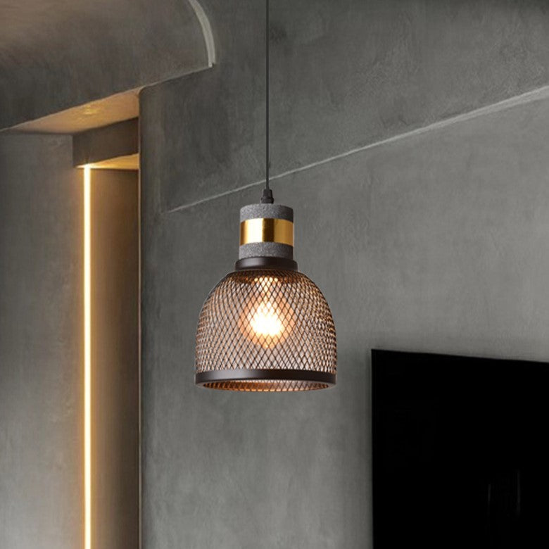 Contemporary Industrial Cylinder Dome Cement Iron Shade 1-Light Pendant Light For Living Room