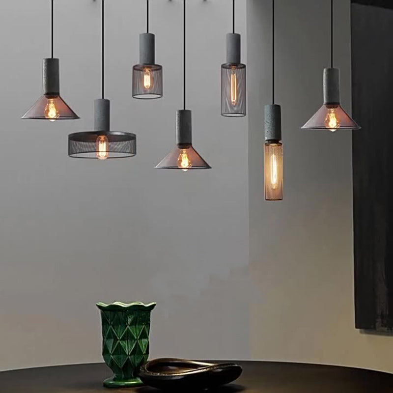 Contemporary Industrial Cylinder Dome Cement Iron Shade 1-Light Pendant Light For Living Room