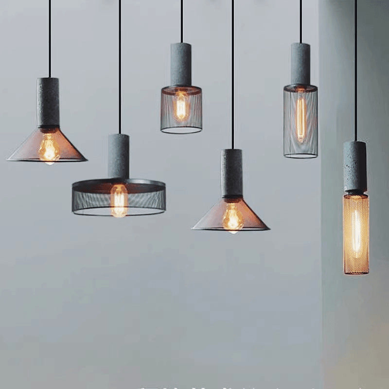 Contemporary Industrial Cylinder Dome Cement Iron Shade 1-Light Pendant Light For Living Room