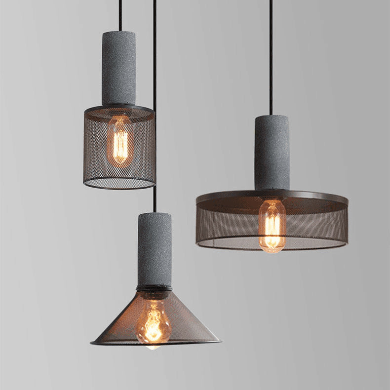 Contemporary Industrial Cylinder Dome Cement Iron Shade 1-Light Pendant Light For Living Room