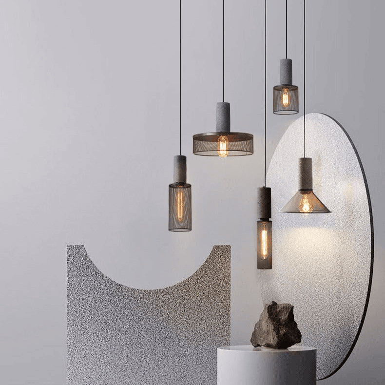 Contemporary Industrial Cylinder Dome Cement Iron Shade 1-Light Pendant Light For Living Room