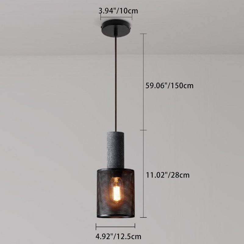 Contemporary Industrial Cylinder Dome Cement Iron Shade 1-Light Pendant Light For Living Room