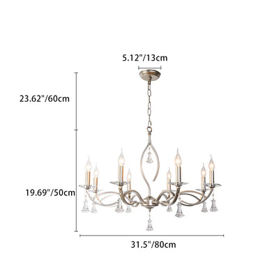 Traditional French Branch Line Candelabra Iron Crystal 4/6/8/10 Light Chandelier For Living Room