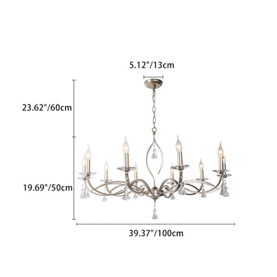 Traditional French Branch Line Candelabra Iron Crystal 4/6/8/10 Light Chandelier For Living Room