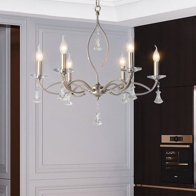 Traditional French Branch Line Candelabra Iron Crystal 4/6/8/10 Light Chandelier For Living Room