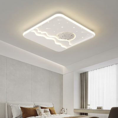 Modern Minimalist Round Square Rectangle Star Moon Iron Aluminum Resin LED Flush Mount Ceiling Light For Bedroom