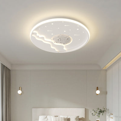 Modern Minimalist Round Square Rectangle Star Moon Iron Aluminum Resin LED Flush Mount Ceiling Light For Bedroom