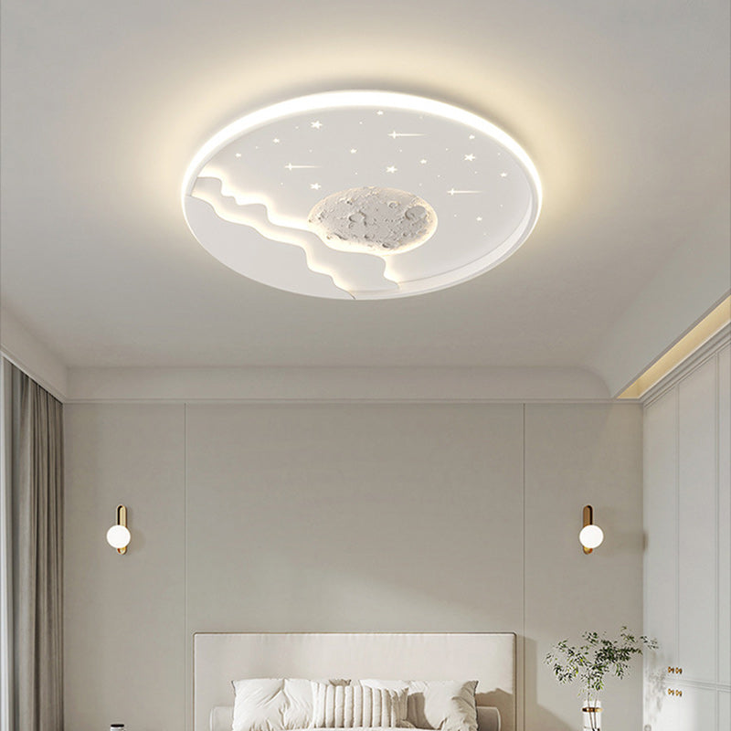 Modern Minimalist Round Square Rectangle Star Moon Iron Aluminum Resin LED Flush Mount Ceiling Light For Bedroom