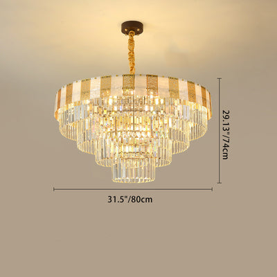 Traditional Chinese Multi-Tier Round Iron Glass Stainless Steel 12/16 Light Chandelier For Living Room