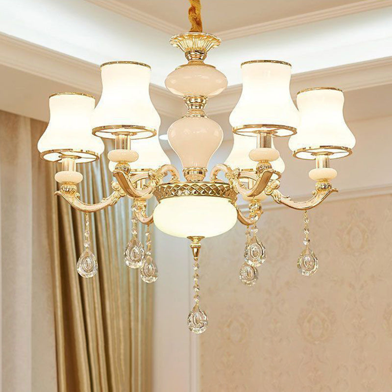 Traditional European Round Dome Candelabra Zinc Alloy Glass 6/8/10 Light Chandelier For Living Room