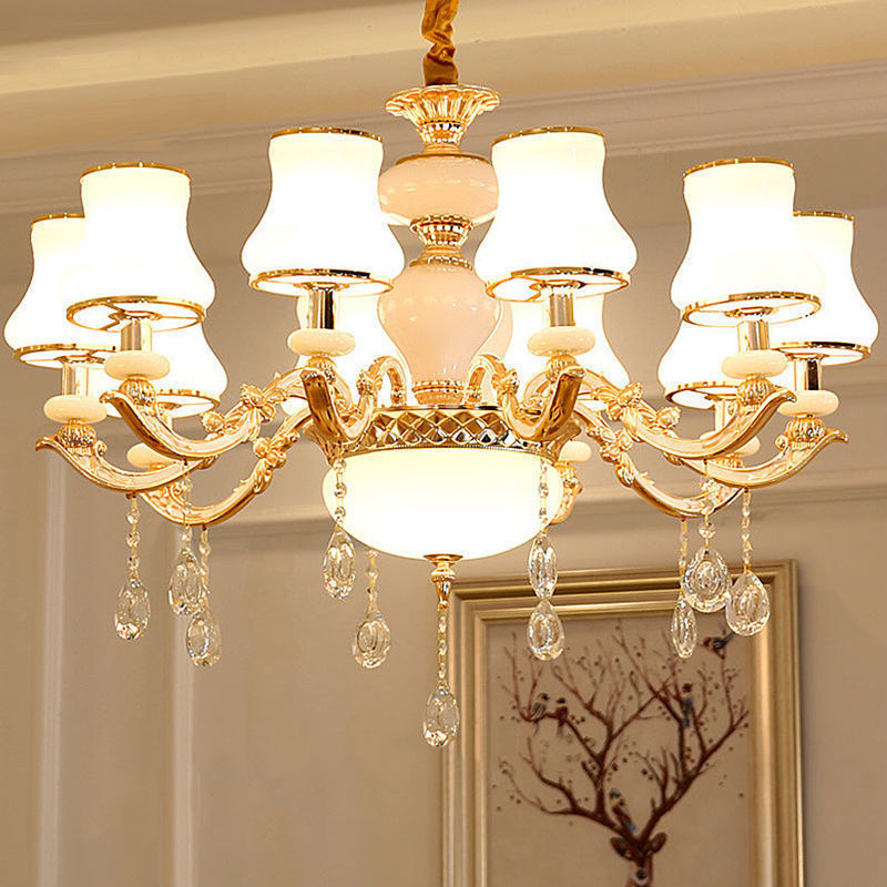 Traditional European Round Dome Candelabra Zinc Alloy Glass 6/8/10 Light Chandelier For Living Room