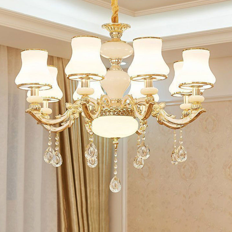 Traditional European Round Dome Candelabra Zinc Alloy Glass 6/8/10 Light Chandelier For Living Room