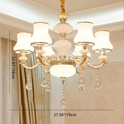 Traditional European Round Dome Candelabra Zinc Alloy Glass 6/8/10 Light Chandelier For Living Room