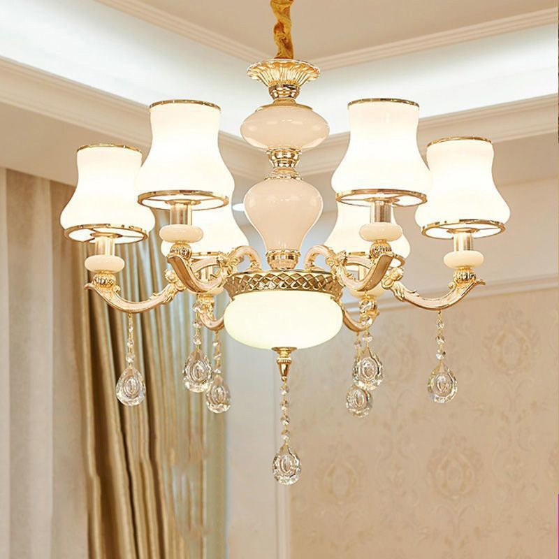 Traditional European Round Dome Candelabra Zinc Alloy Glass 6/8/10 Light Chandelier For Living Room