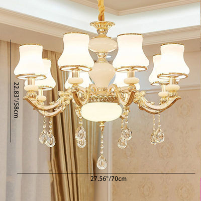 Traditional European Round Dome Candelabra Zinc Alloy Glass 6/8/10 Light Chandelier For Living Room