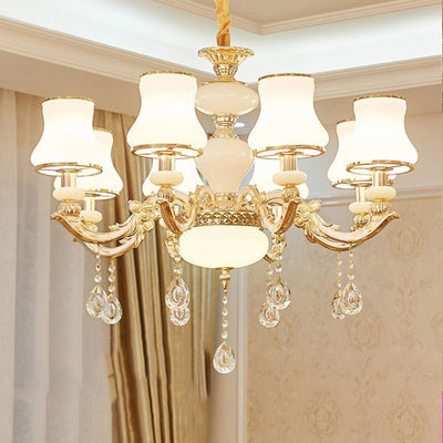 Traditional European Round Dome Candelabra Zinc Alloy Glass 6/8/10 Light Chandelier For Living Room