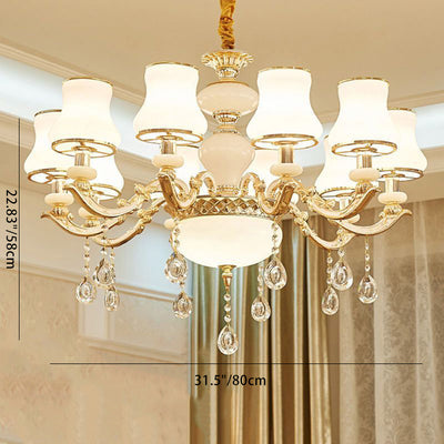 Traditional European Round Dome Candelabra Zinc Alloy Glass 6/8/10 Light Chandelier For Living Room