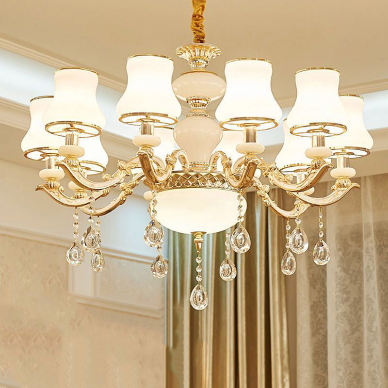 Traditional European Round Dome Candelabra Zinc Alloy Glass 6/8/10 Light Chandelier For Living Room