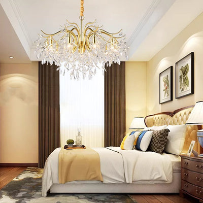 Contemporary Creative Branch Leaf Shape Cropper Crystal 4/7/9/11 Light Chandelier For Living Room