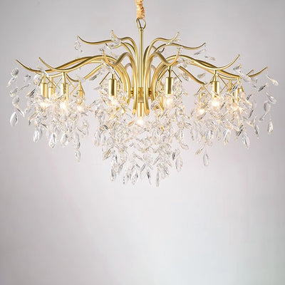 Contemporary Creative Branch Leaf Shape Cropper Crystal 4/7/9/11 Light Chandelier For Living Room