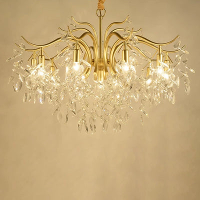 Contemporary Creative Branch Leaf Shape Cropper Crystal 4/7/9/11 Light Chandelier For Living Room