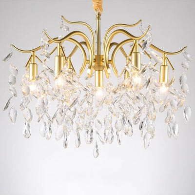 Contemporary Creative Branch Leaf Shape Cropper Crystal 4/7/9/11 Light Chandelier For Living Room