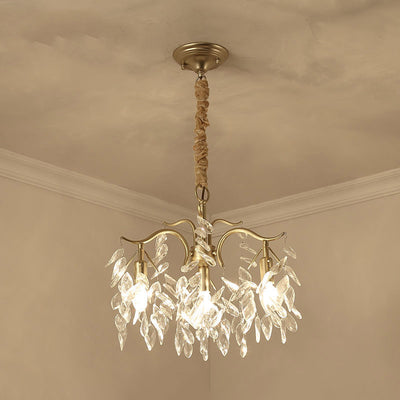 Contemporary Creative Branch Leaf Shape Cropper Crystal 4/7/9/11 Light Chandelier For Living Room