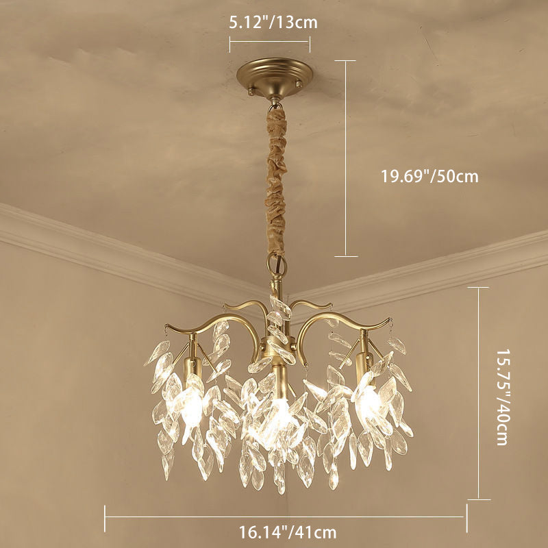 Contemporary Creative Branch Leaf Shape Cropper Crystal 4/7/9/11 Light Chandelier For Living Room