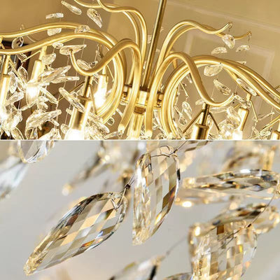 Contemporary Creative Branch Leaf Shape Cropper Crystal 4/7/9/11 Light Chandelier For Living Room