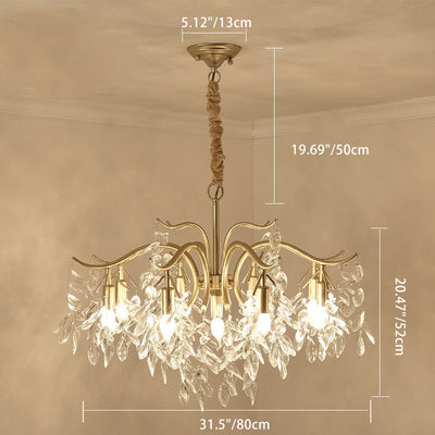 Contemporary Creative Branch Leaf Shape Cropper Crystal 4/7/9/11 Light Chandelier For Living Room