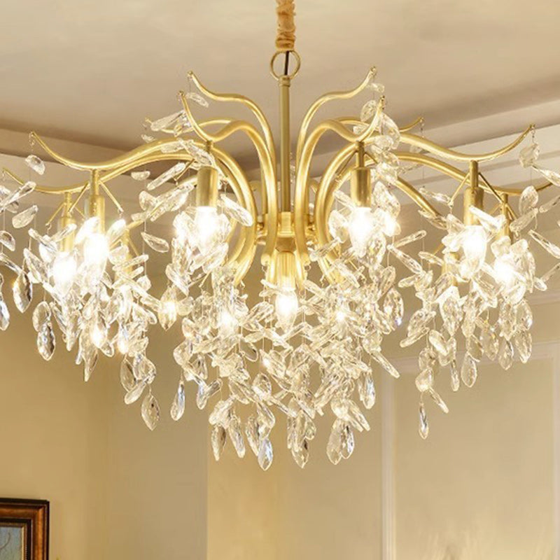 Contemporary Creative Branch Leaf Shape Cropper Crystal 4/7/9/11 Light Chandelier For Living Room