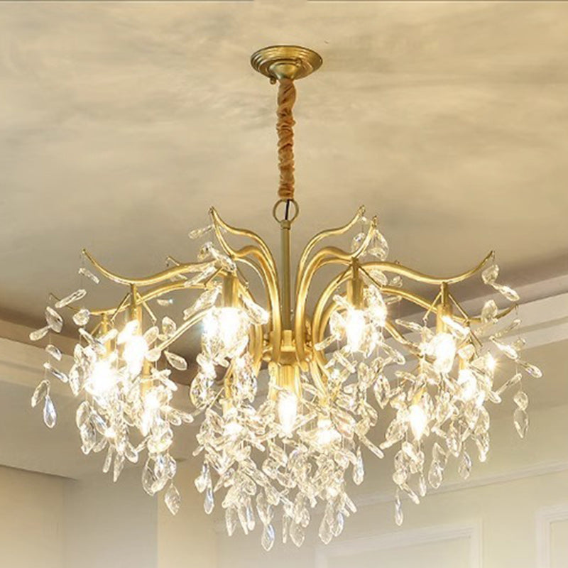 Contemporary Creative Branch Leaf Shape Cropper Crystal 4/7/9/11 Light Chandelier For Living Room