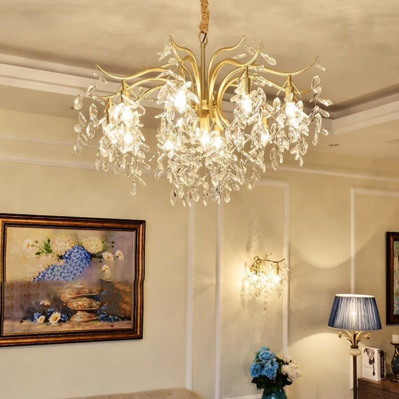 Contemporary Creative Branch Leaf Shape Cropper Crystal 4/7/9/11 Light Chandelier For Living Room