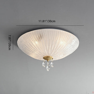 Modern Minimalist Round Dome Glass Crystal Full Copper 2/3/4 Light Flush Mount Ceiling Light For Bedroom