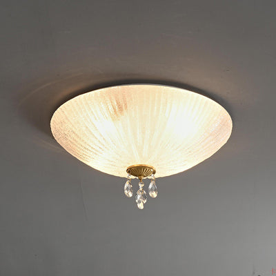 Modern Minimalist Round Dome Glass Crystal Full Copper 2/3/4 Light Flush Mount Ceiling Light For Bedroom