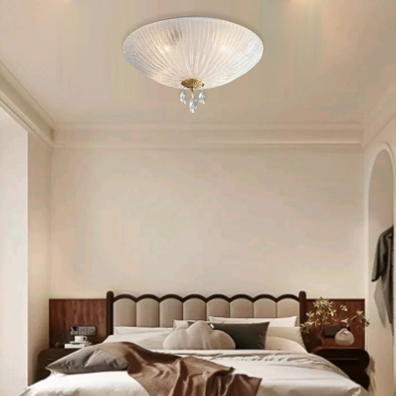 Modern Minimalist Round Dome Glass Crystal Full Copper 2/3/4 Light Flush Mount Ceiling Light For Bedroom