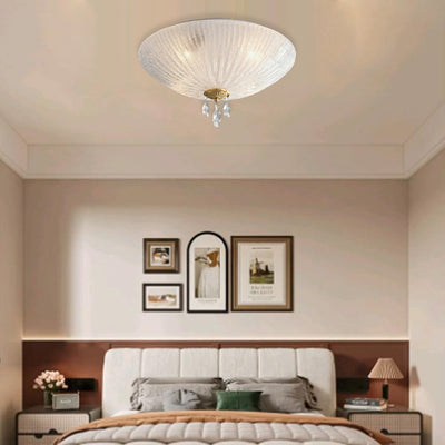 Modern Minimalist Round Dome Glass Crystal Full Copper 2/3/4 Light Flush Mount Ceiling Light For Bedroom