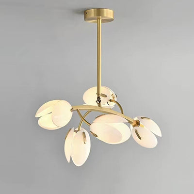 Modern Minimalist Branch Pod Brass Frame Glass Shade 3/5/8 Light Chandelier For Living Room