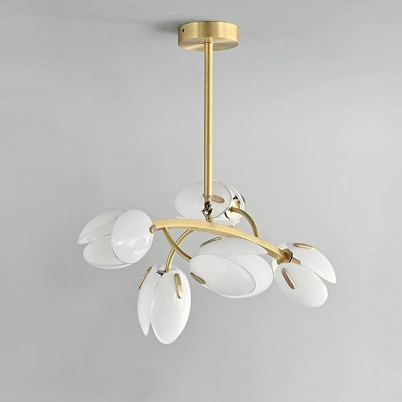 Modern Minimalist Branch Pod Brass Frame Glass Shade 3/5/8 Light Chandelier For Living Room