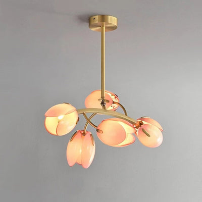 Modern Minimalist Branch Pod Brass Frame Glass Shade 3/5/8 Light Chandelier For Living Room