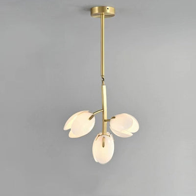 Modern Minimalist Branch Pod Brass Frame Glass Shade 3/5/8 Light Chandelier For Living Room