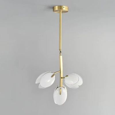 Modern Minimalist Branch Pod Brass Frame Glass Shade 3/5/8 Light Chandelier For Living Room