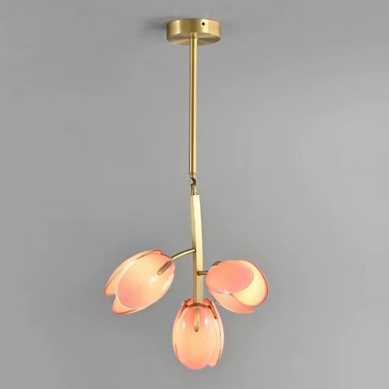 Modern Minimalist Branch Pod Brass Frame Glass Shade 3/5/8 Light Chandelier For Living Room