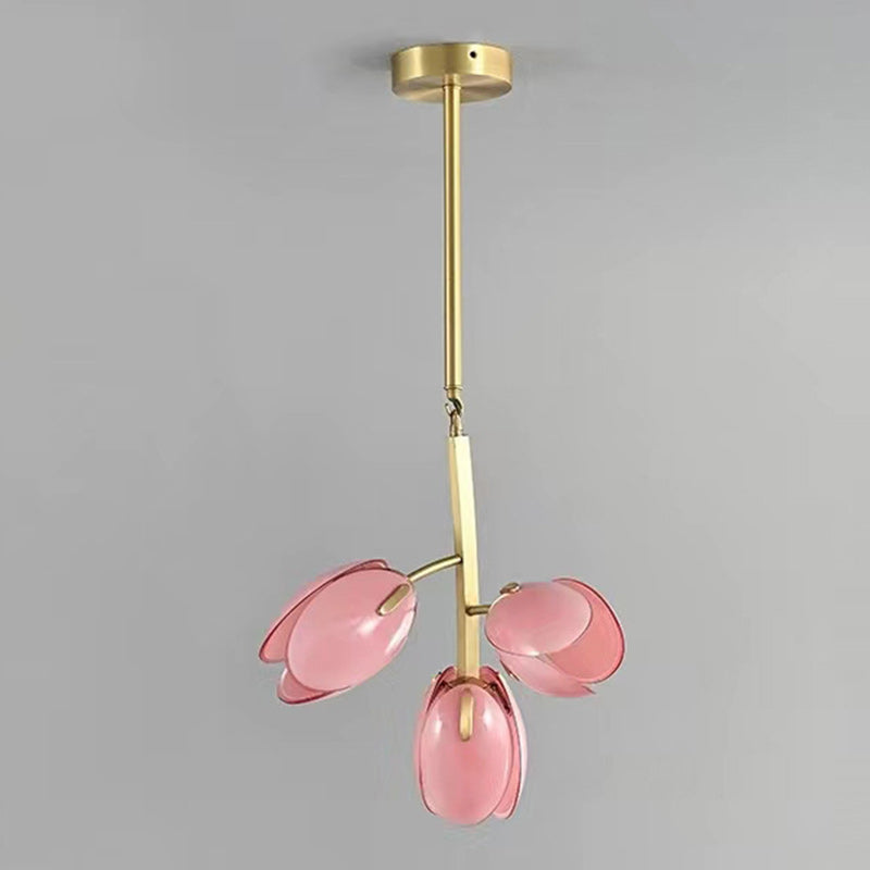 Modern Minimalist Branch Pod Brass Frame Glass Shade 3/5/8 Light Chandelier For Living Room