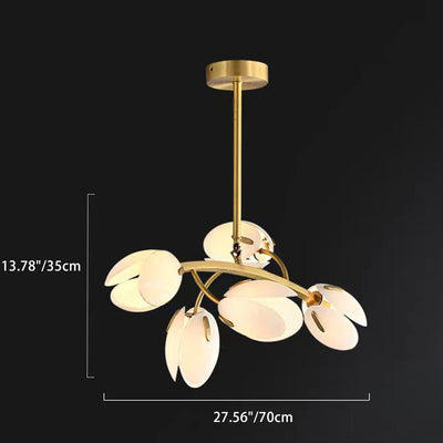 Modern Minimalist Branch Pod Brass Frame Glass Shade 3/5/8 Light Chandelier For Living Room