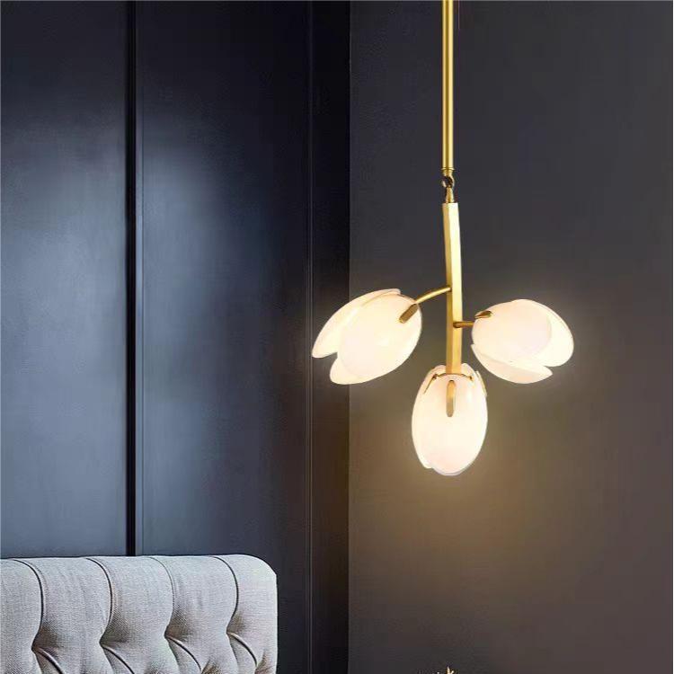 Modern Minimalist Branch Pod Brass Frame Glass Shade 3/5/8 Light Chandelier For Living Room