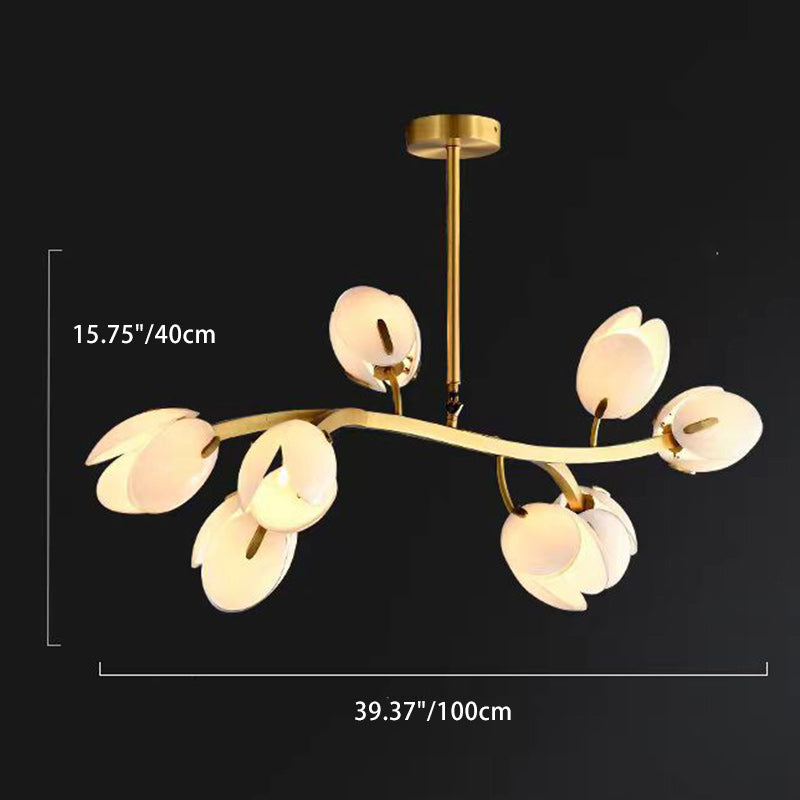 Modern Minimalist Branch Pod Brass Frame Glass Shade 3/5/8 Light Chandelier For Living Room